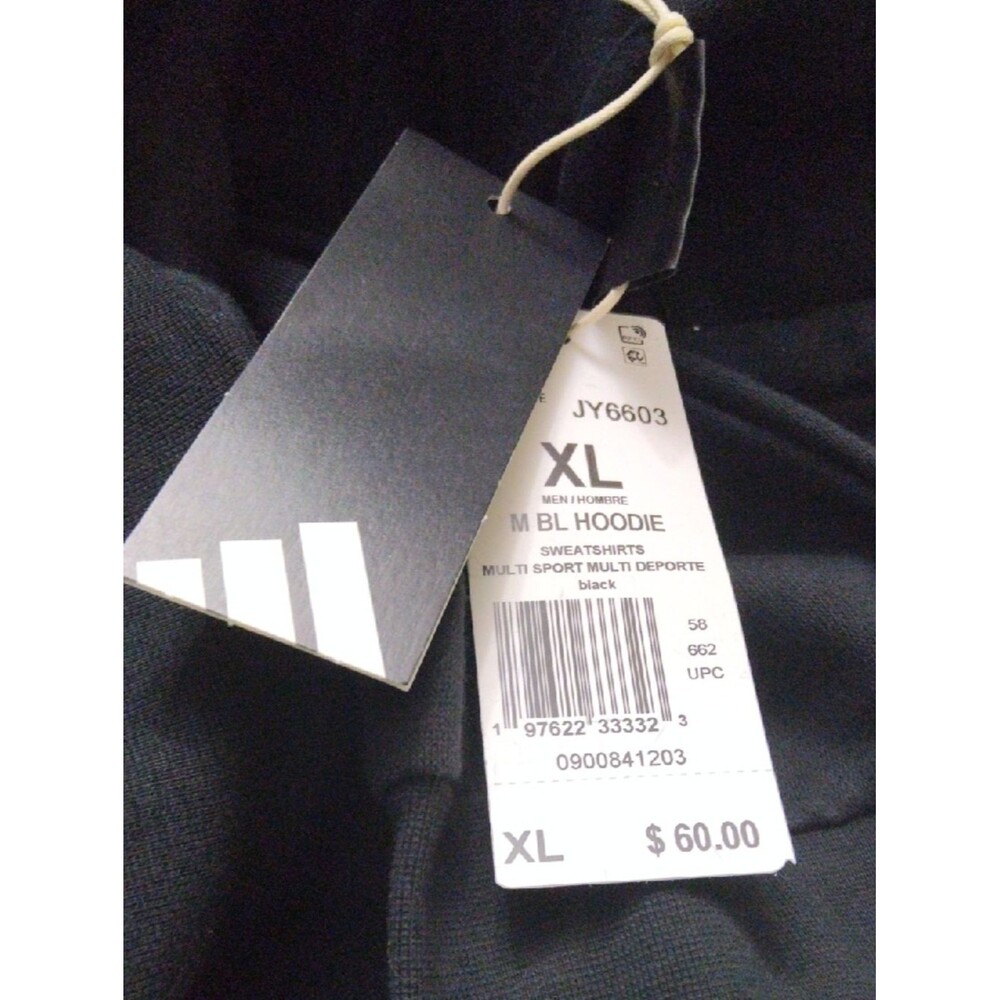 Adidas Men's Black Pullover Hoodie with White Logo And Kangaroo Pockets Size XL - Picture 4 of 4